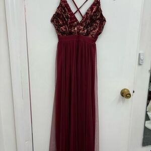 Burgundy dress with empire waist beaded top